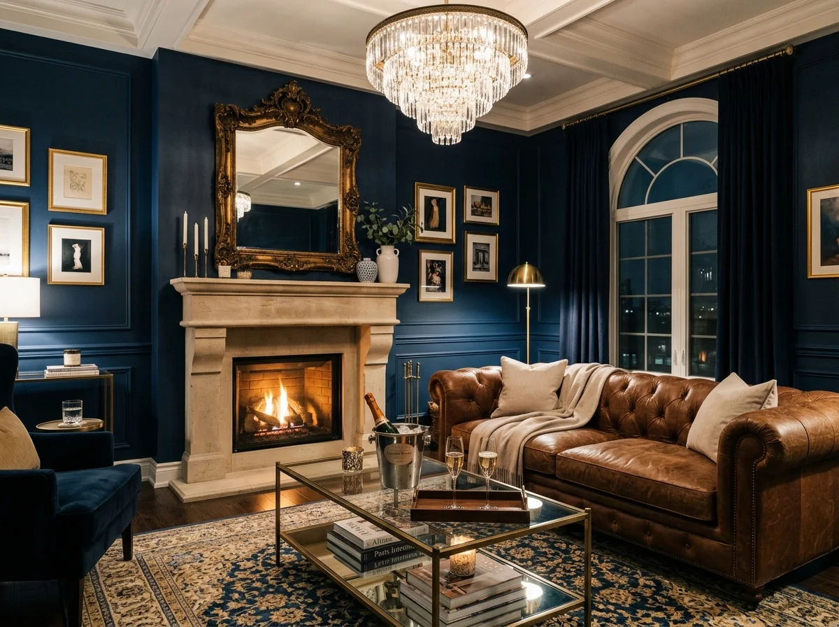 STR living room with blue walls